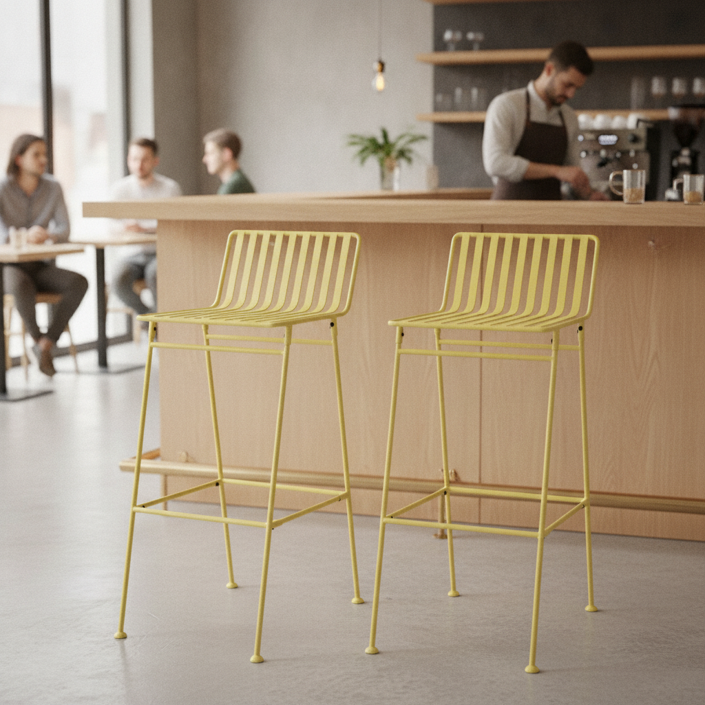 Powder Coated Steel Slatted Bar Stools 425mm for Restaurants & Cafés (Pack of 2)