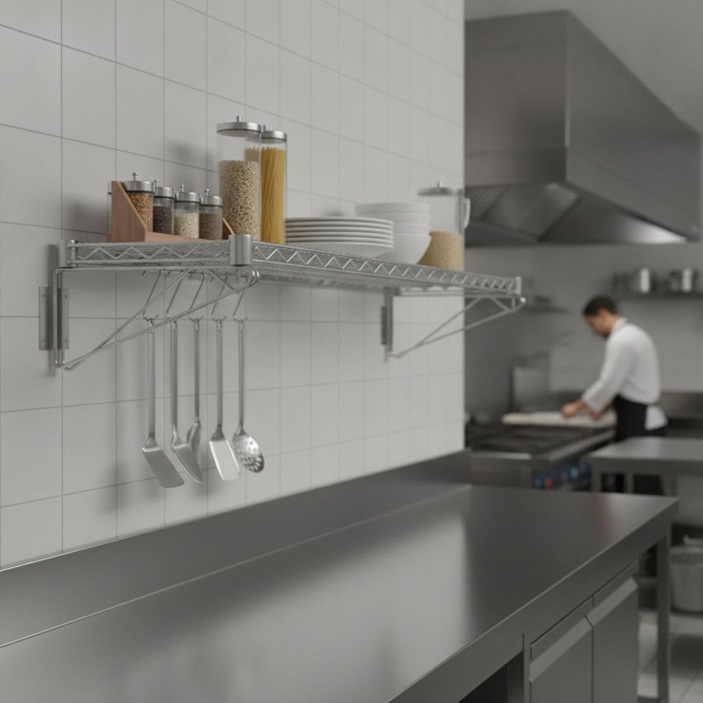 Chrome Coated Steel Wall Shelf 1220mm for Kitchen Storage