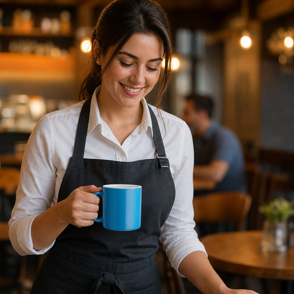 Straight-Sided Mugs 340ml Blue Ceramic for Coffee Shops (Pack of 12)