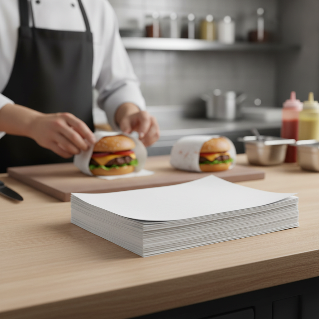 Grease-Resistant Paper Burger Wraps 250x300mm for Food Service (Pack of 200)