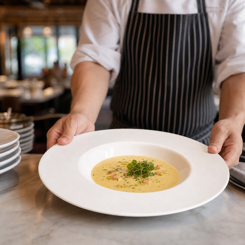 Wide Rimmed Bowl 320mm Bone China for Restaurant Dining