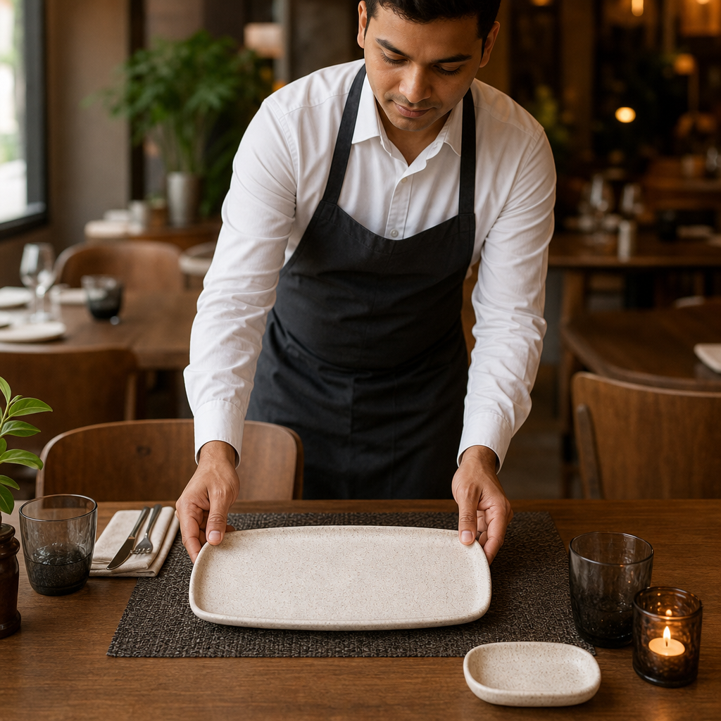 Oblong Trays White Vitrified Stoneware for Table Settings (Pack of 6)