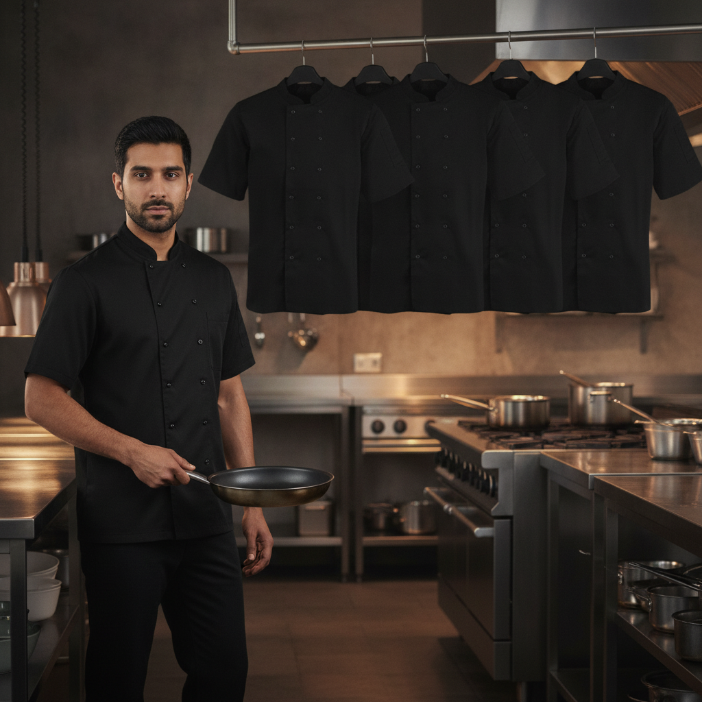 Polycotton Black Chef Jackets for Commercial Kitchens (Pack of 5)