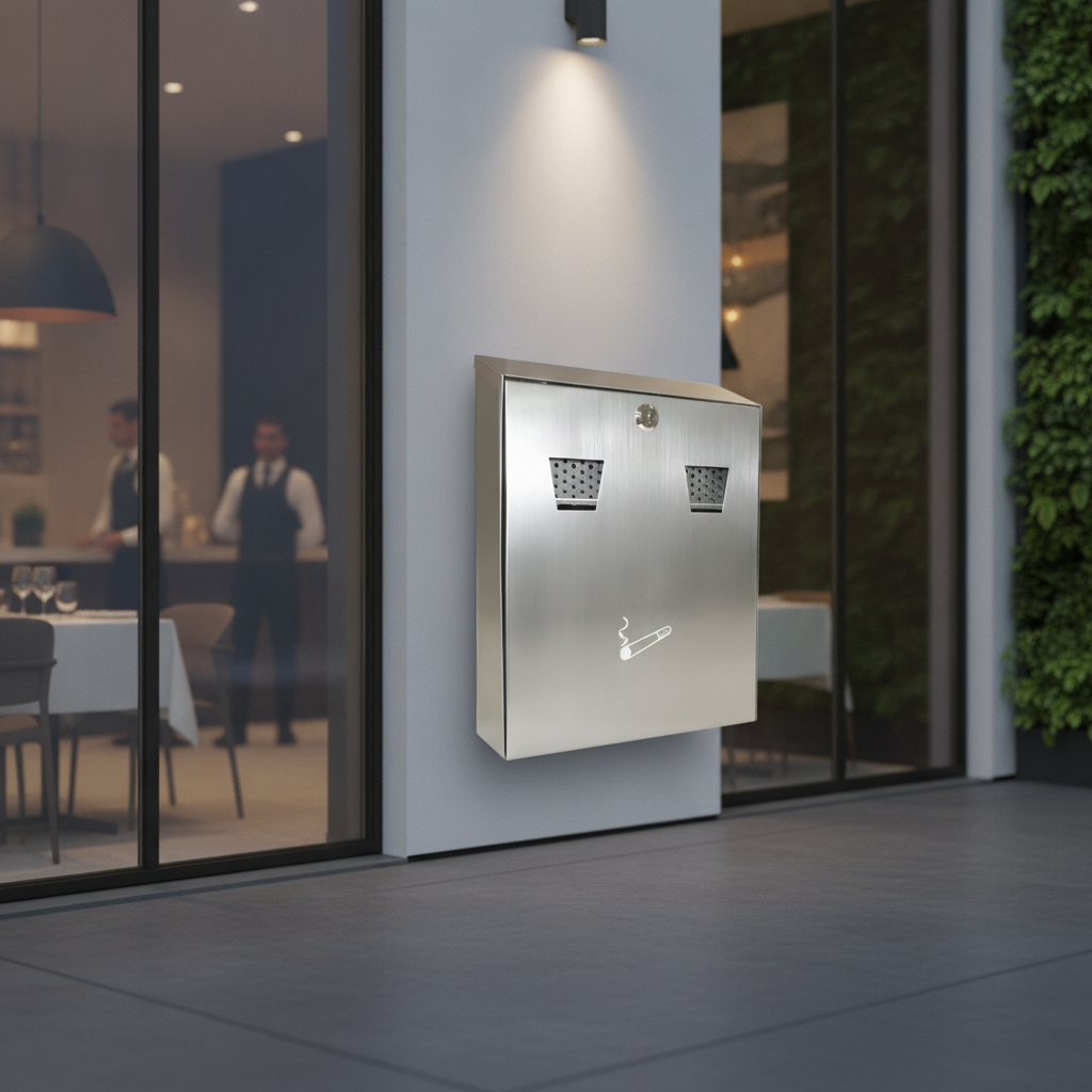 Stainless Steel Wall Mounted Ash Bin for Outdoor Spaces