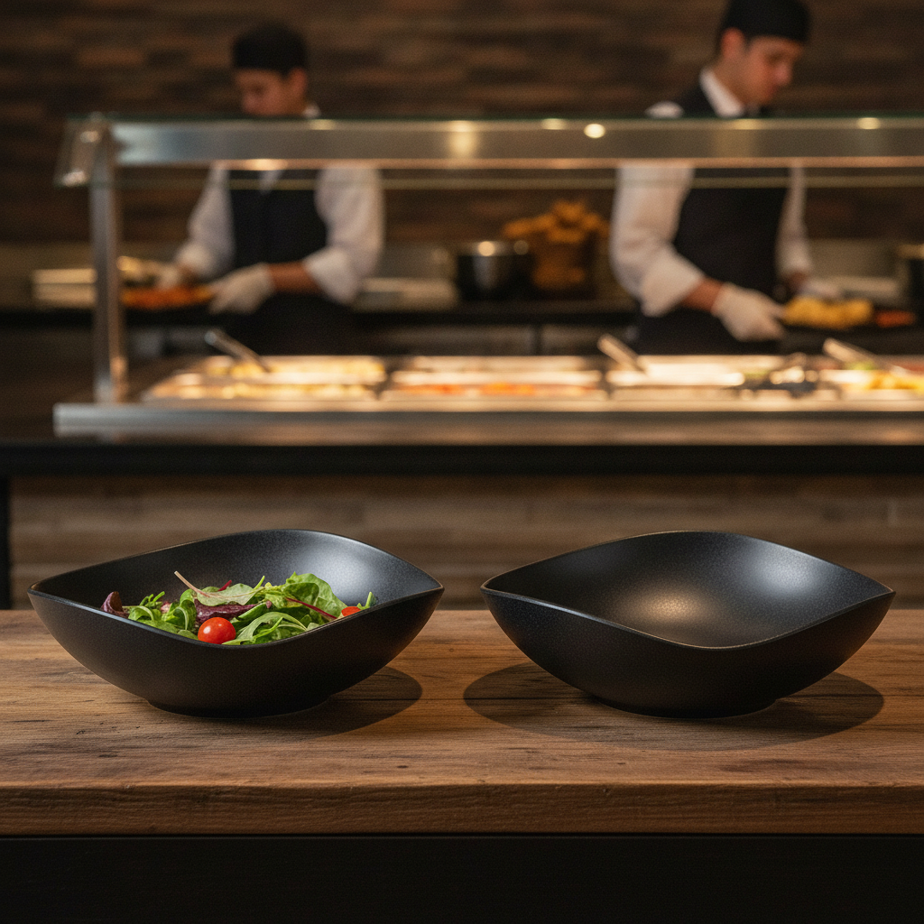 Melamine Granite Black Buffet Bowls 380mm for Catering (Pack of 2)