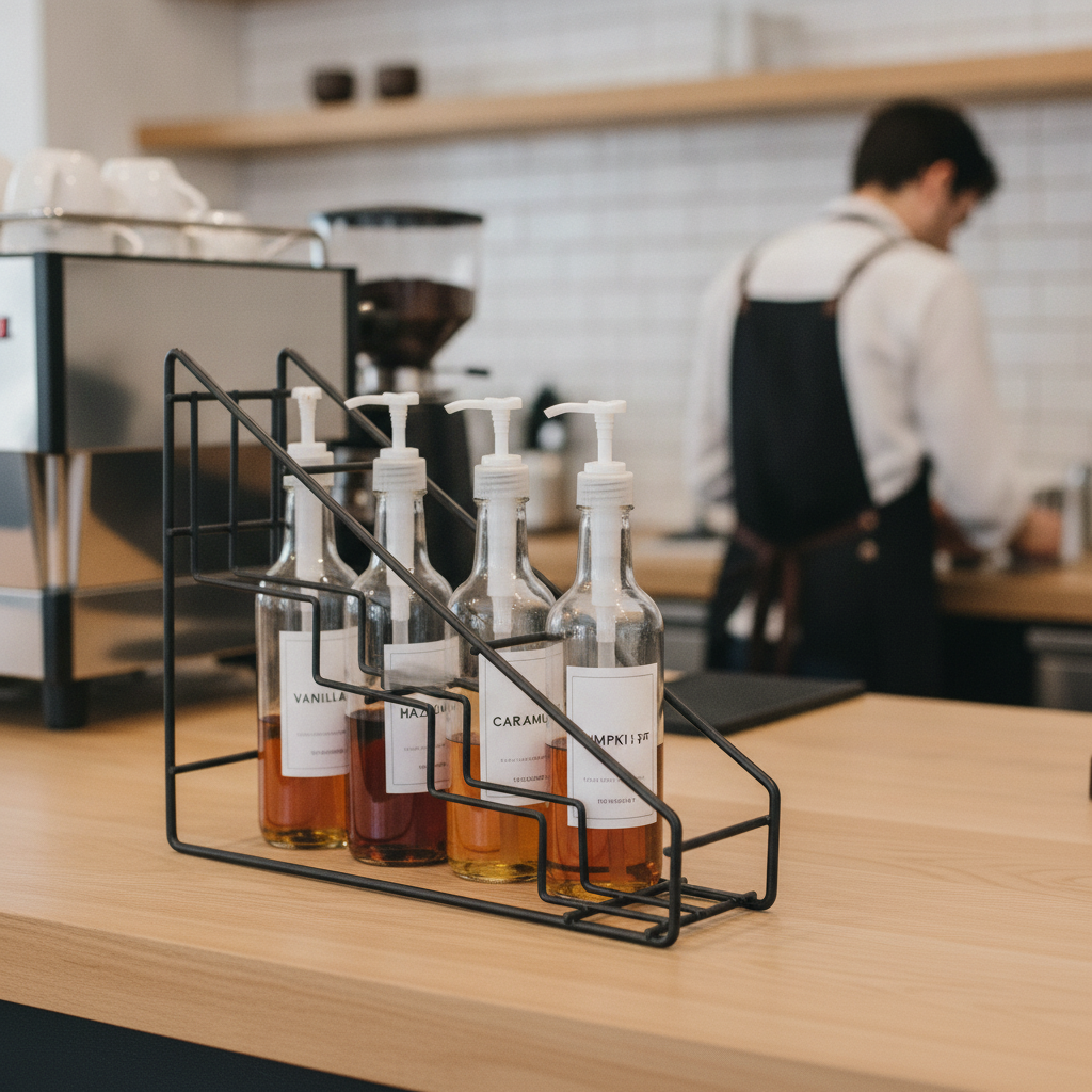Powder Coated Steel Syrup Bottle Stand 320mm for Cafés & Coffee Shops