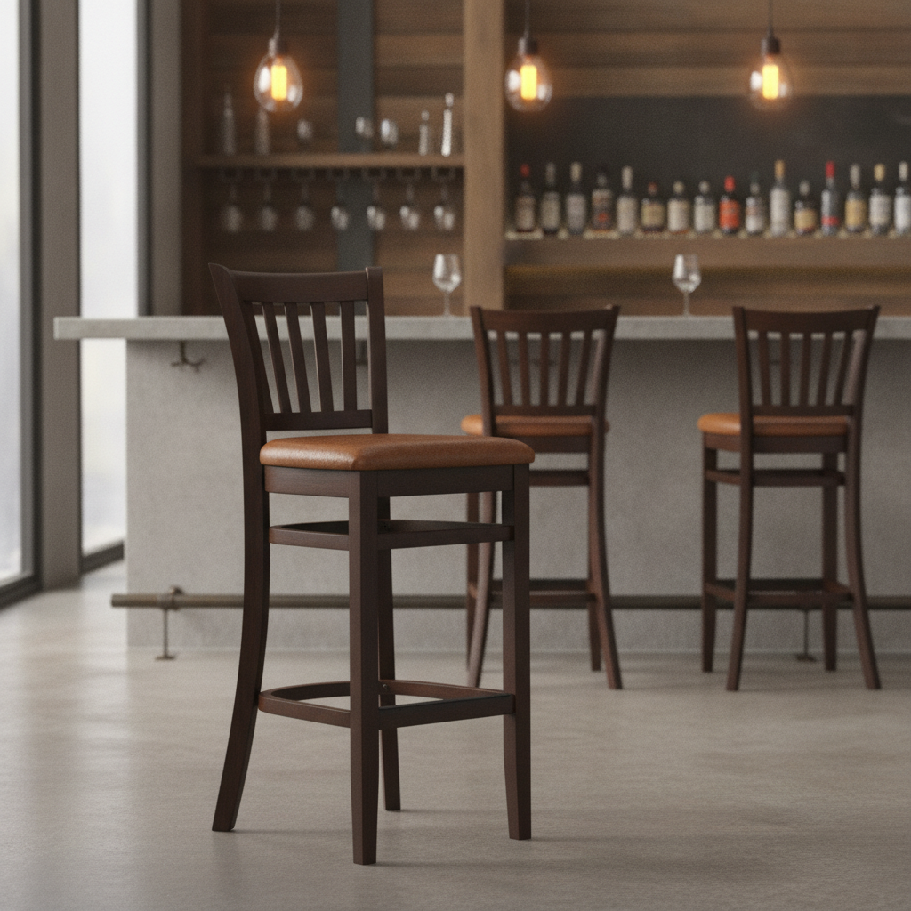 Rubber Wood Bar Chair with Bison Tan Seat 1100mm for Commercial Use