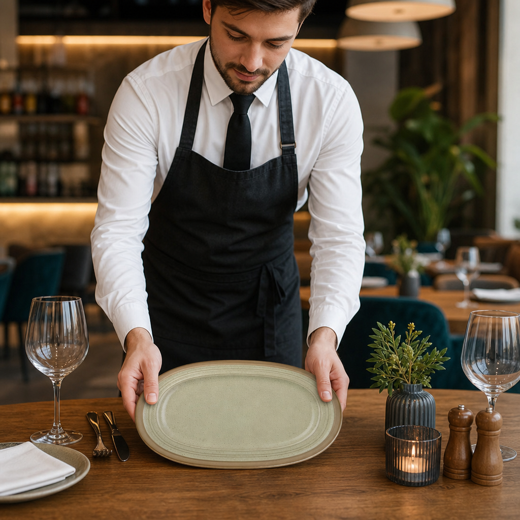 Oval Plates 320mm Stoneware for Dining Tables (Pack of 6)