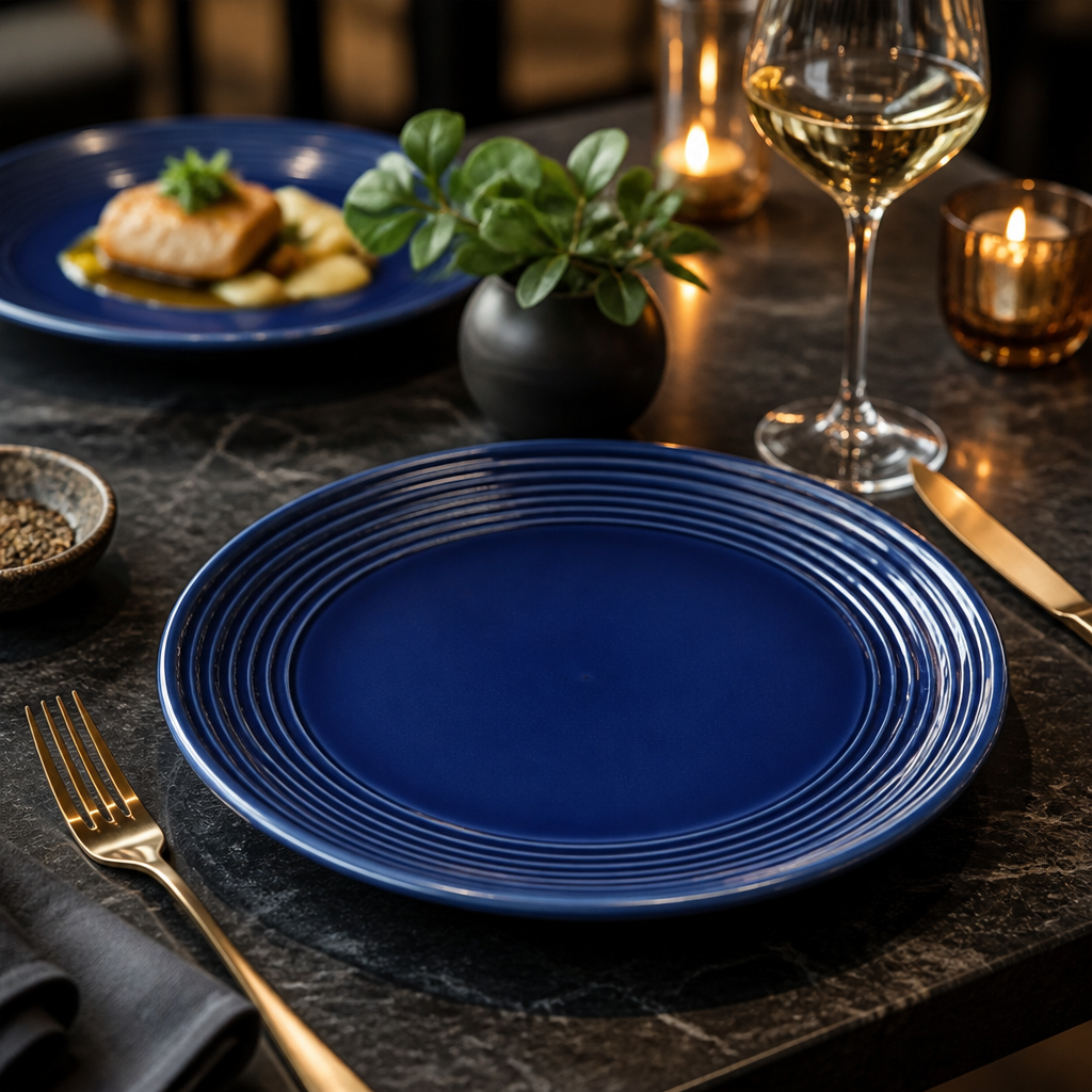 Midnight Coupe Plates Blue Porcelain for Stylish Dining (Pack of 12)