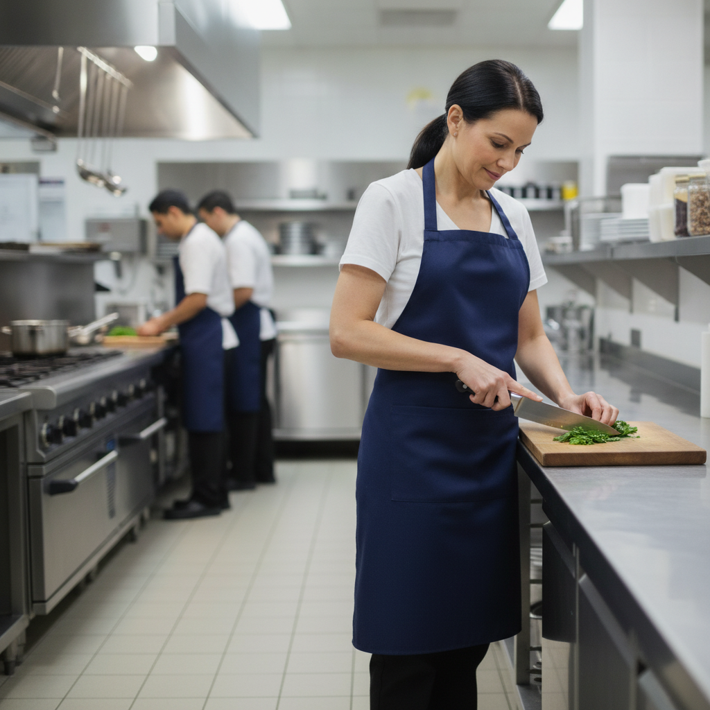 Polycotton Navy Blue Bib Apron for Professional Use