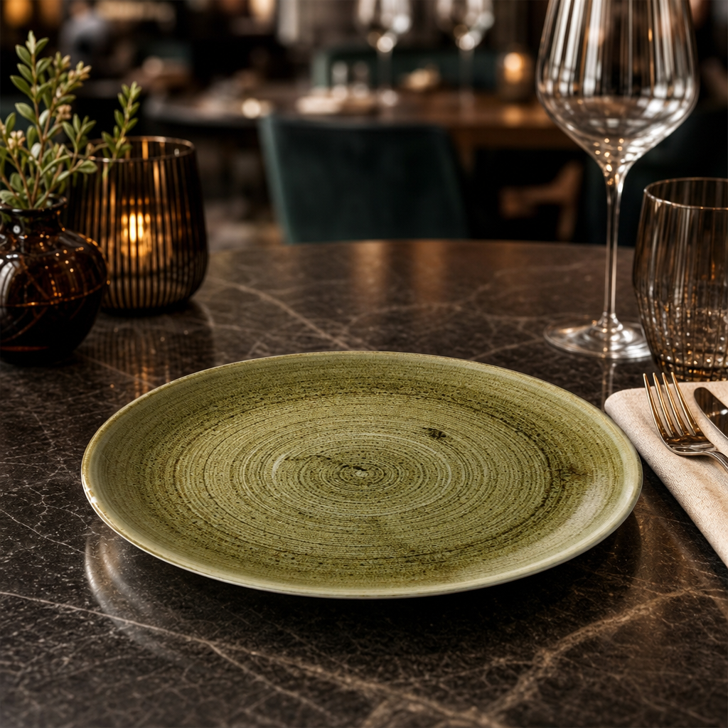 Olive Coupe Plates Vitrified Porcelain for Restaurants & Cafés (Pack of 12)