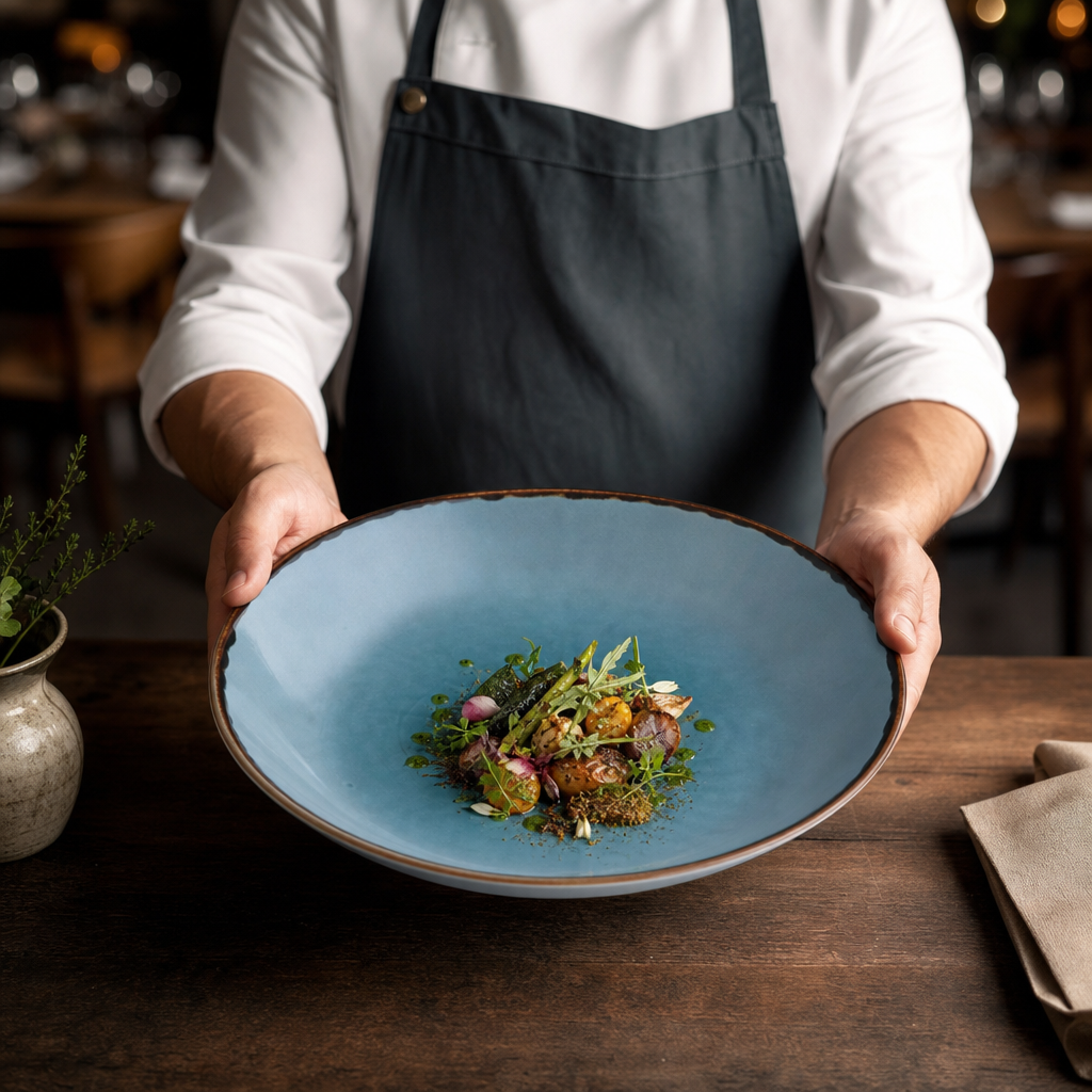 Deep Coupe Plates 281mm Blue Porcelain for Farm-to-Table Dining (Pack of 12)