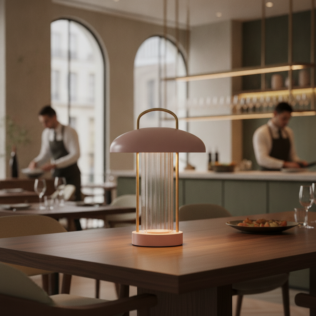 Metal Portable Table Lamp in Pink 200mm for Home & Office