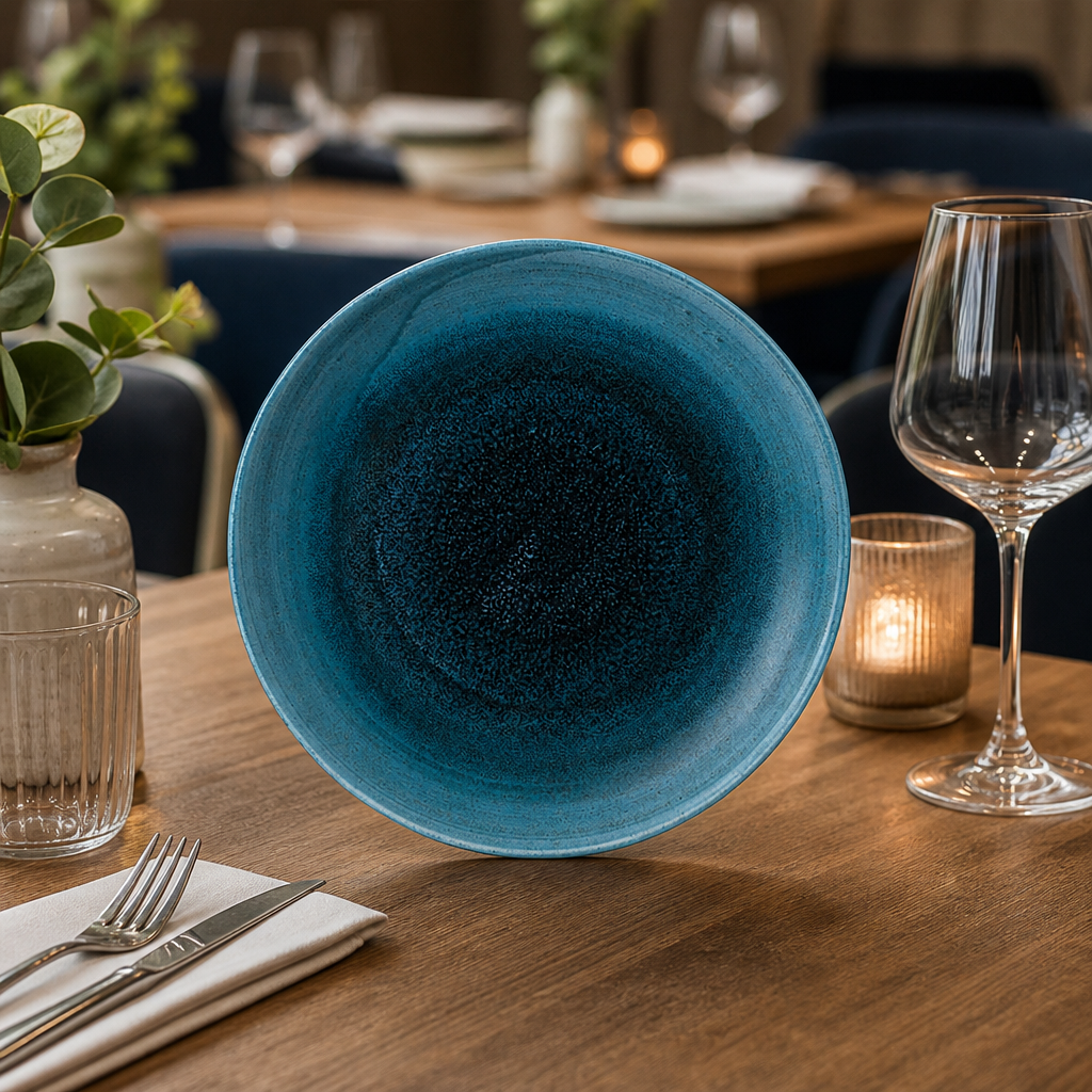 Coupe Plates 217mm Teal Vitrified Porcelain for Restaurants & Cafés (Pack of 12)