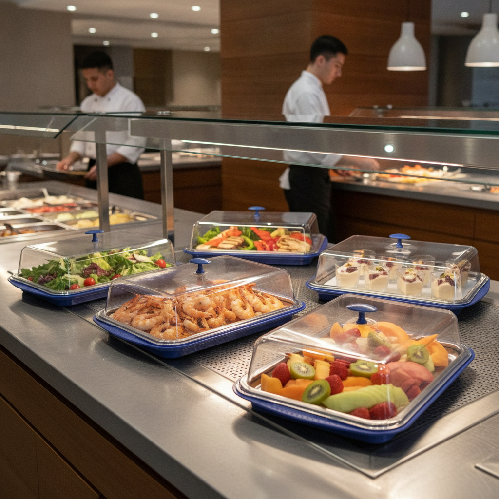 Plastic Cooling Display Tray 430x290mm with Cover for Buffets (Pack of 5)