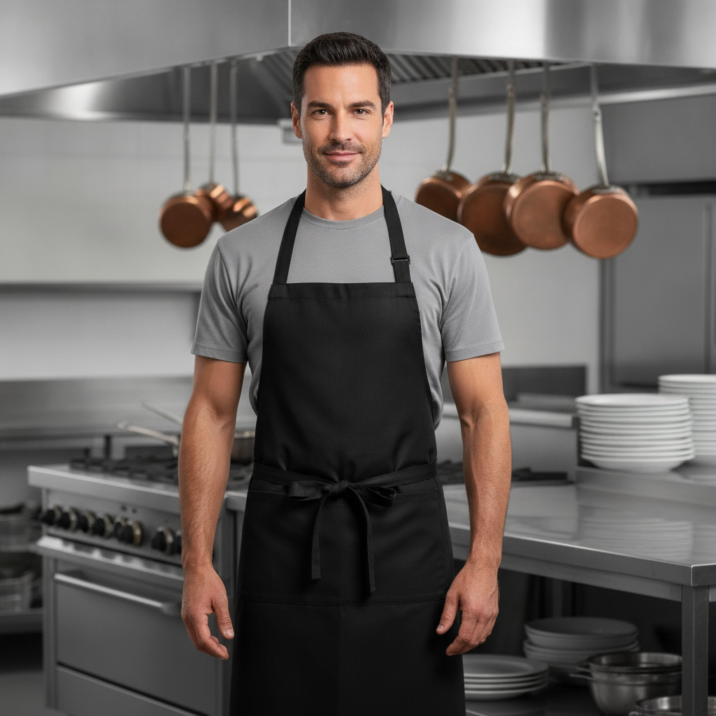 Polycotton Black Bistro Apron for Professional Kitchens