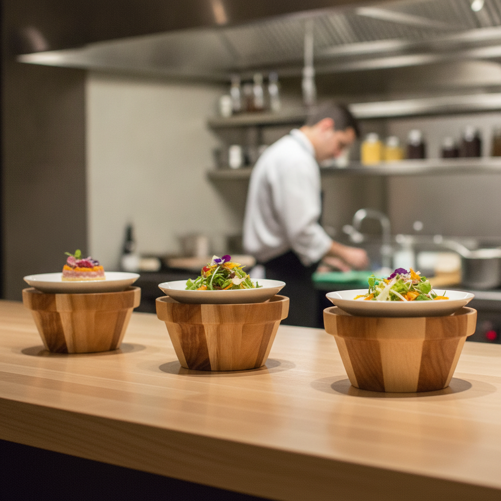 Natural Hardwood Plant Pot Pedestals 198mm for Food Presentation (Pack of 4)