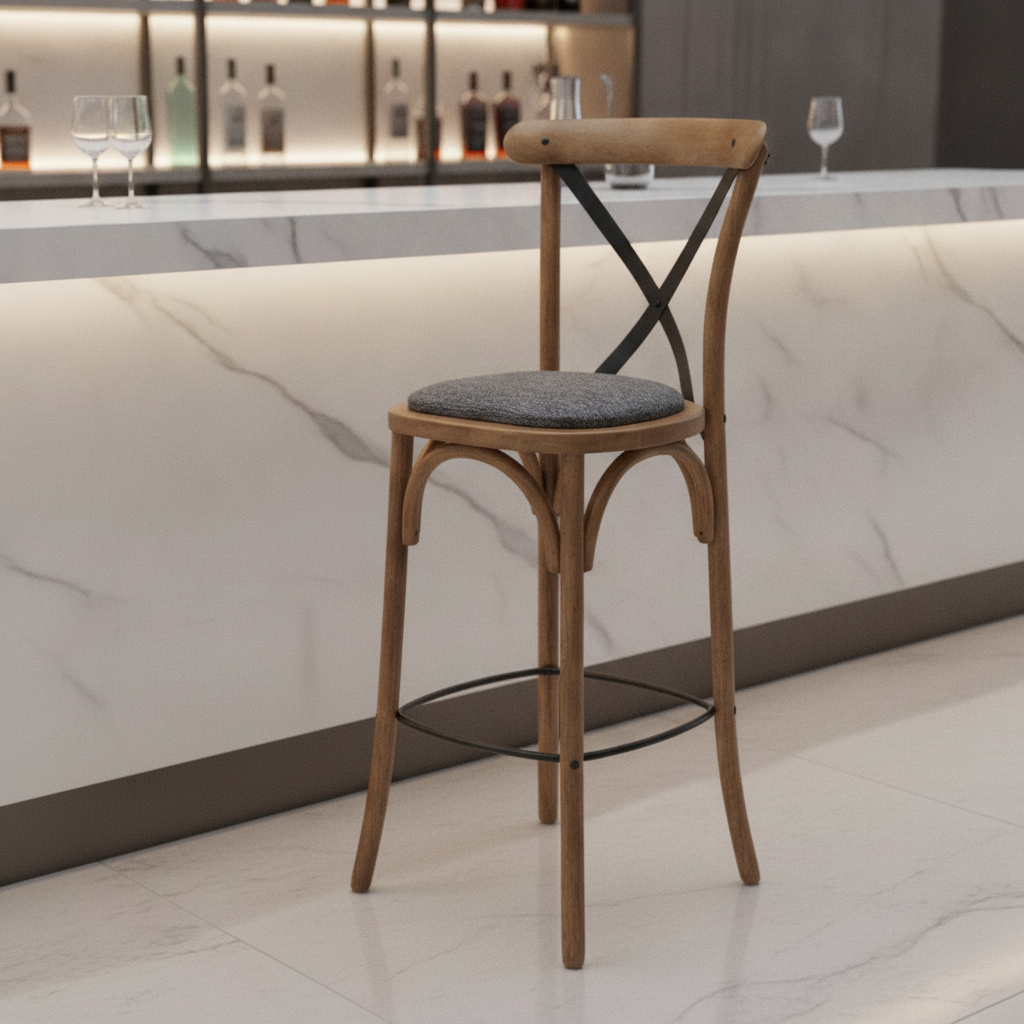 Rubber Wood Bar Chair with Padded Seat 1180mm for Stylish Seating