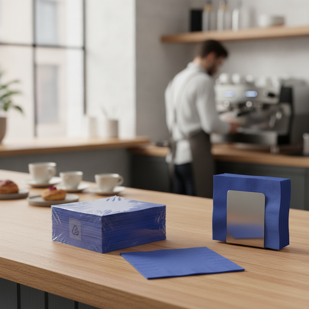 Recyclable Blue Lunch Napkins 33x33cm Paper for Cafés (Pack of 2000)