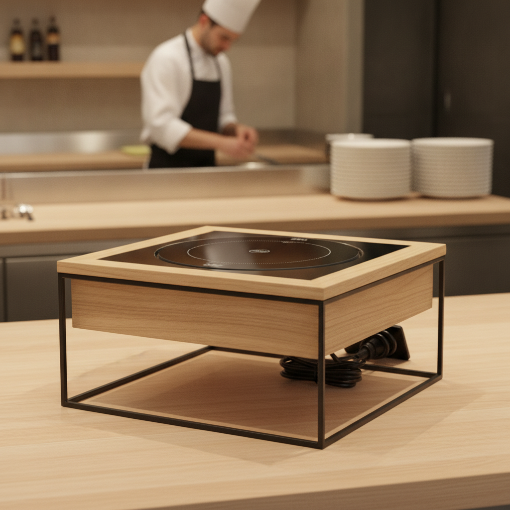900W Induction Hob with Oak Frame for Compact Kitchens