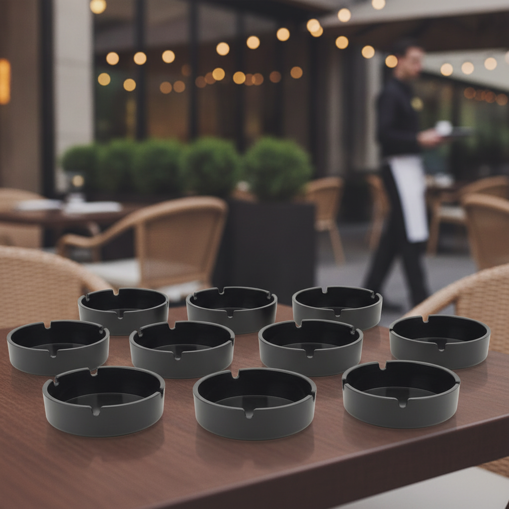 Melamine Black Ashtrays 100mm for Outdoor Use (Pack of 10)