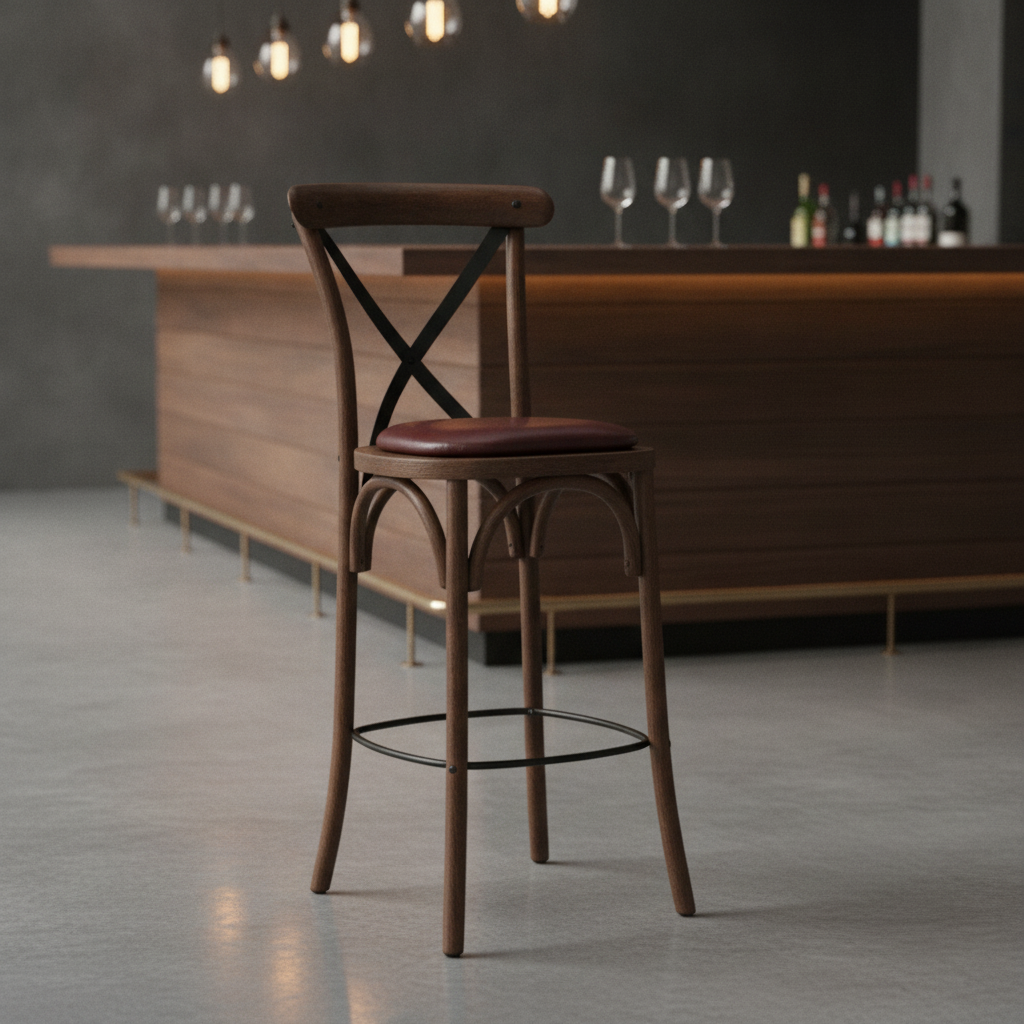 Rubber Wood Bar Chair with Padded Seat 1180mm for Stylish Seating
