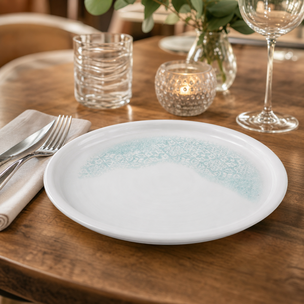 Med Tiles Walled Plates Aqua Vitrified Ceramic for Professional Catering (Pack of 6)