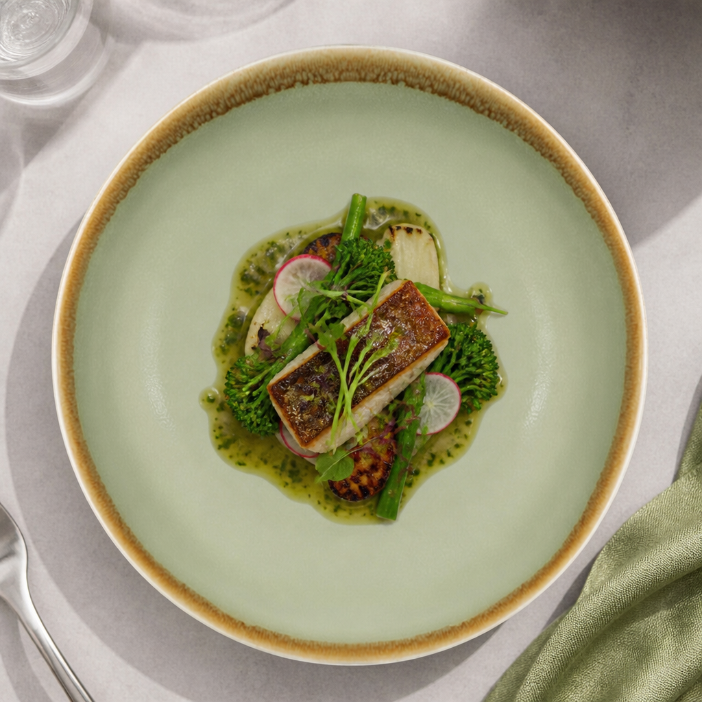 Moss Green Porcelain Coupe Plates 230mm for Modern Restaurants