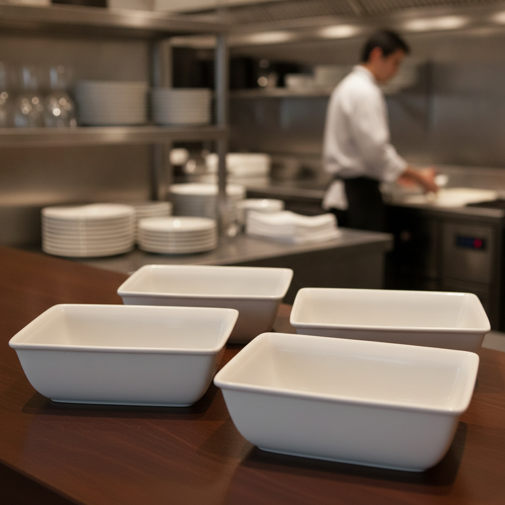 Porcelain Rectangular Serving Dishes 230x160mm for Catering (Pack of 4)