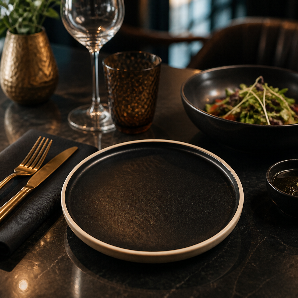 Flat Plates Delhi 180mm Black Stoneware for Elegant Dining (Pack of 6)