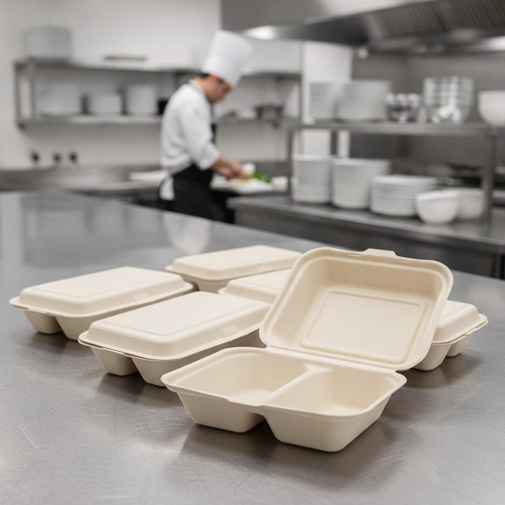 Bagasse Two-Compartment Hinged Food Containers for Takeaway (Pack of 200)