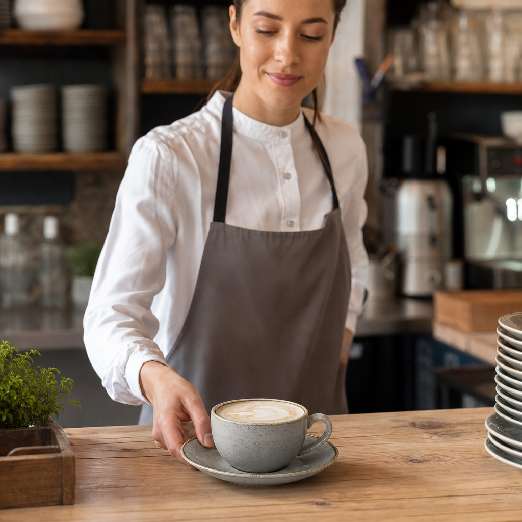 Round Cappuccino Saucers Grey Ceramic for Cafés (Pack of 12)