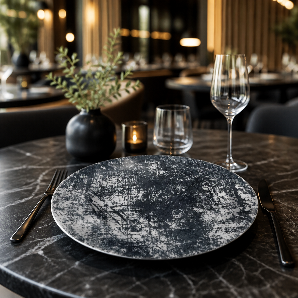 Plate Vitrified Black China for Contemporary Dining (Pack of 12)