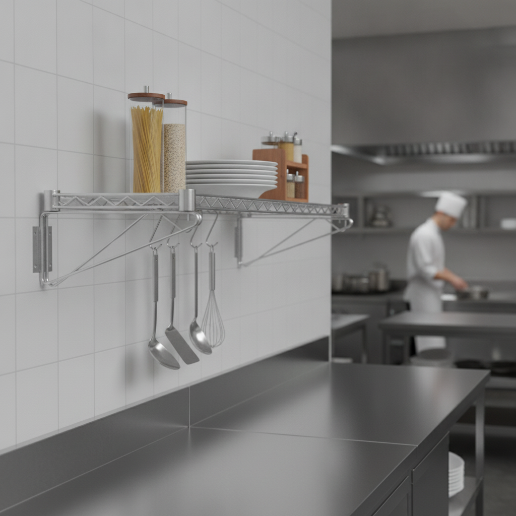 Chrome Coated Steel Wall Shelf 1220mm for Kitchen Storage