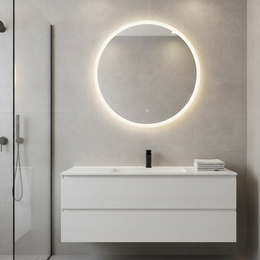 Glass Round Mirror Wall Light 600mm for Modern Bathrooms