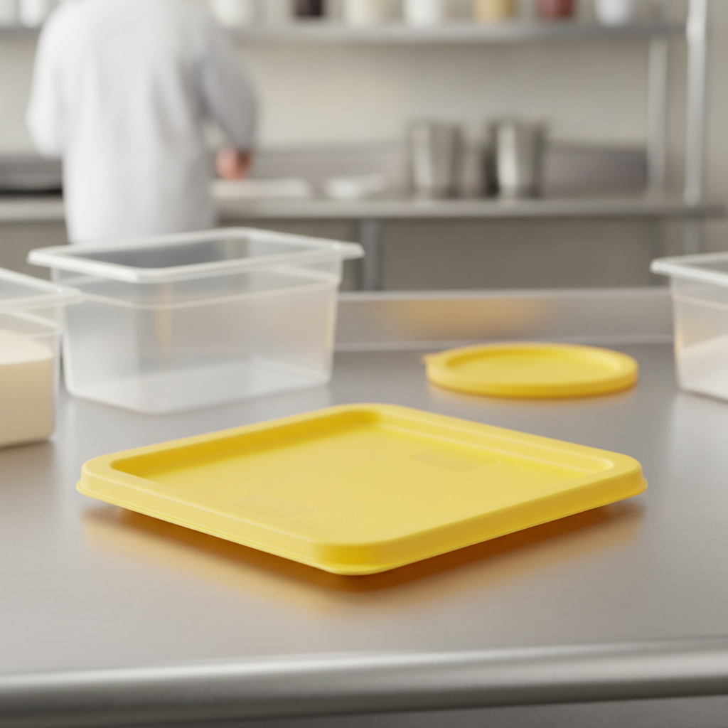 Polyethylene Square Food Storage Container Lid Yellow for Food Prep