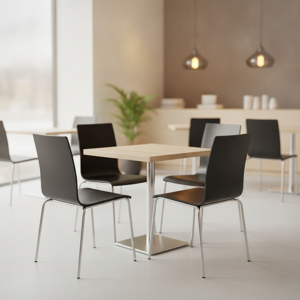 Beech Veneer Black Square Back Side Chairs for Cafés (Pack of 4)