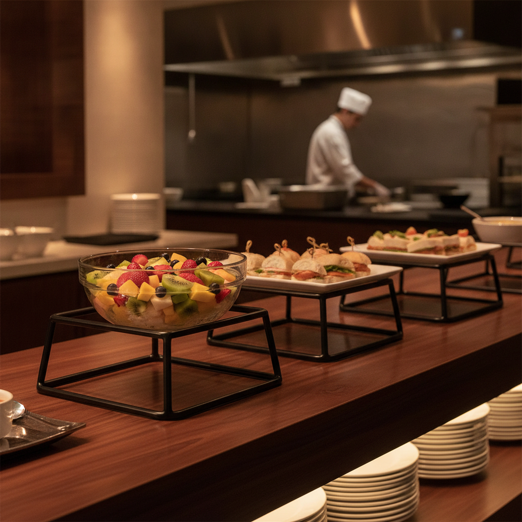 Metal Low Buffet Stand for Attractive Food Presentation
