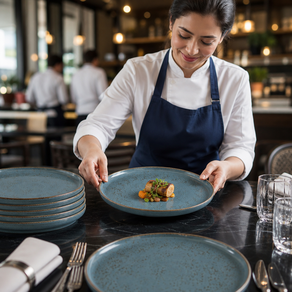 Alumina Stack Plates 255mm Blue Vitrified Ceramic for Hospitality (Pack of 12)
