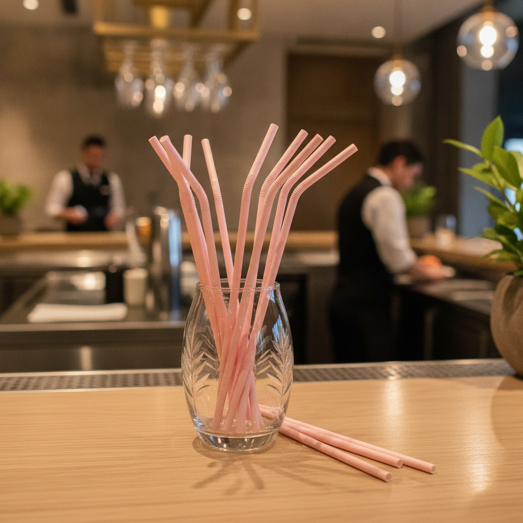 Compostable Pink Paper Bendy Straws 210mm for Eco-Friendly Events (Pack of 250)