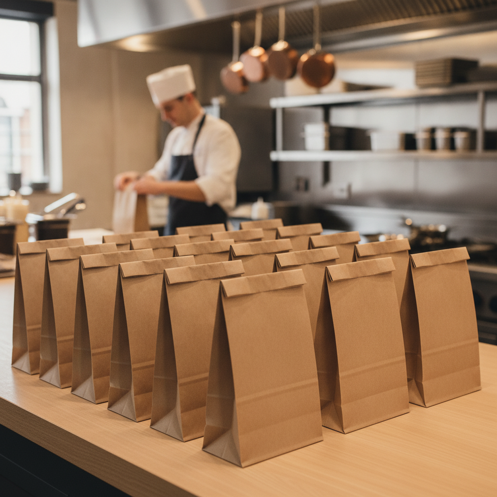 Brown Paper Sealable Takeaway Bags Large for Delivery Services (Pack of 250)