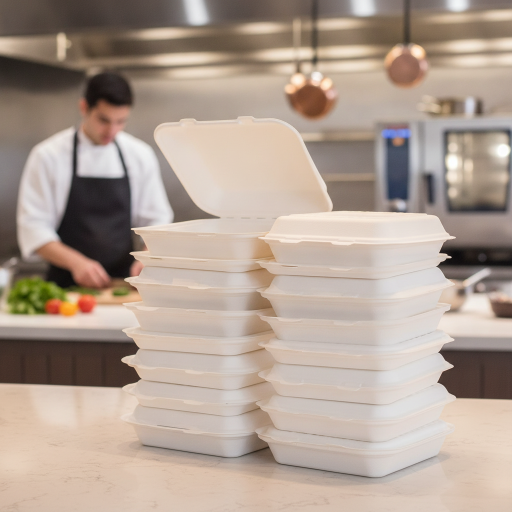 Fibre Clamshell Lunch Boxes 9x8" for Food-to-Go Service (Pack of 200)