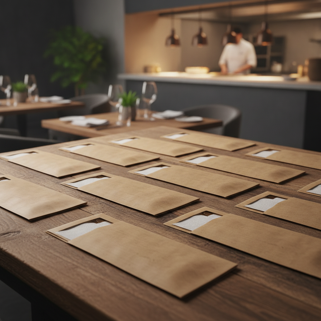 Paper Cutlery Pouch with Napkin 195x57.5mm for Efficient Table Service (Pack of 500)