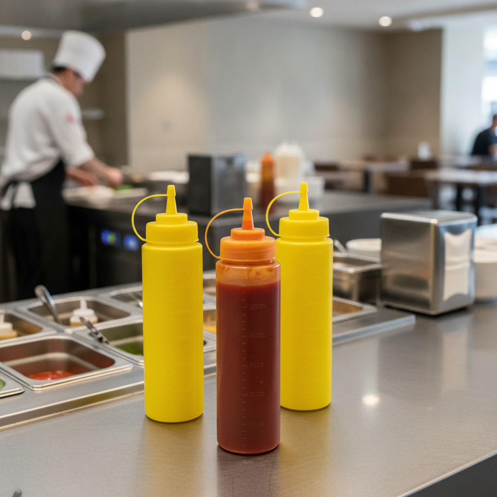 Polyethylene Yellow Squeeze Sauce Bottle 24oz for Self-Service Dining