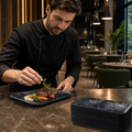 Organic Rectangular Plates Black China for Contemporary Dining (Pack of 12)