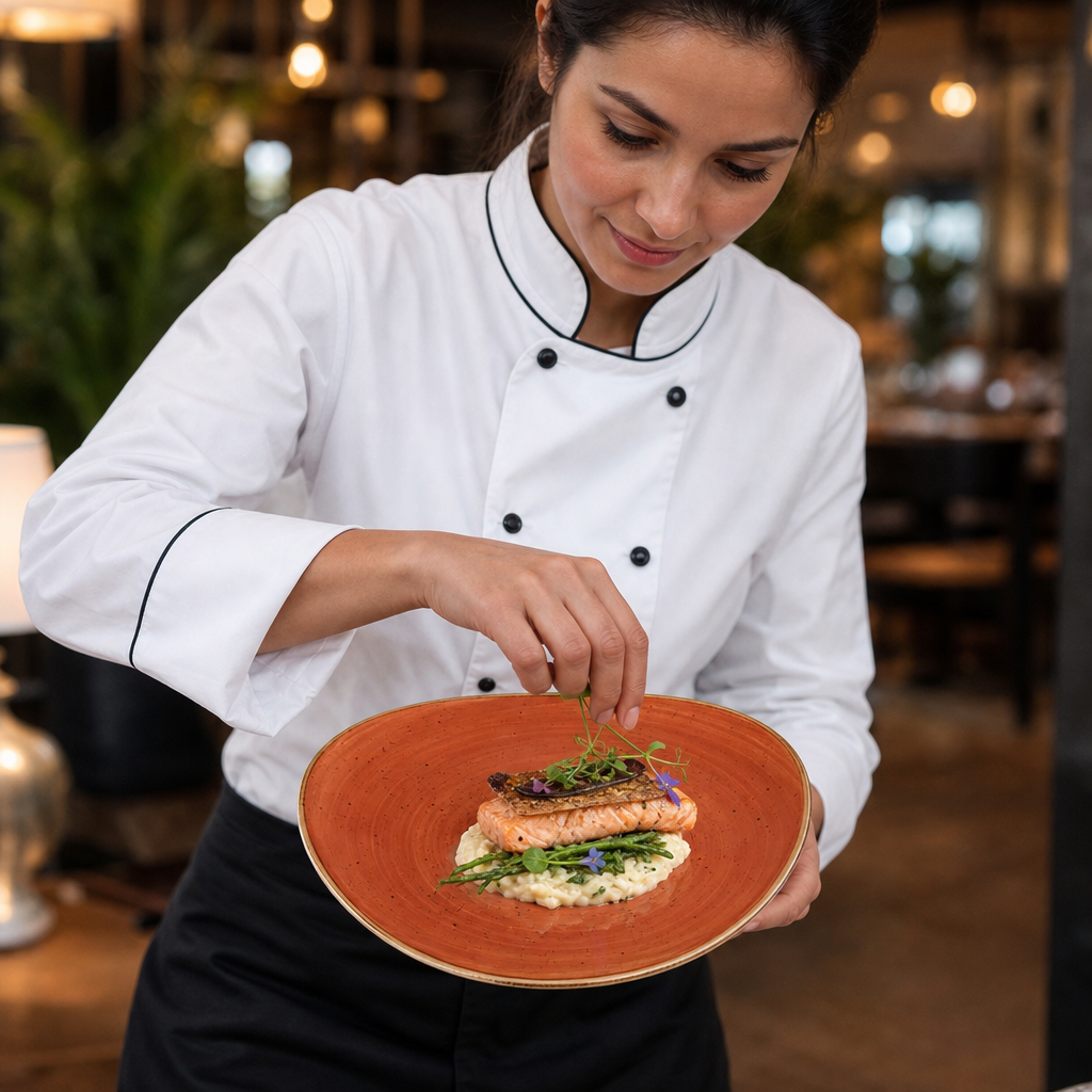 Round Spiced Plate 315mm Orange Vitrified Ceramic for Creative Food Presentation (Pack of 6)