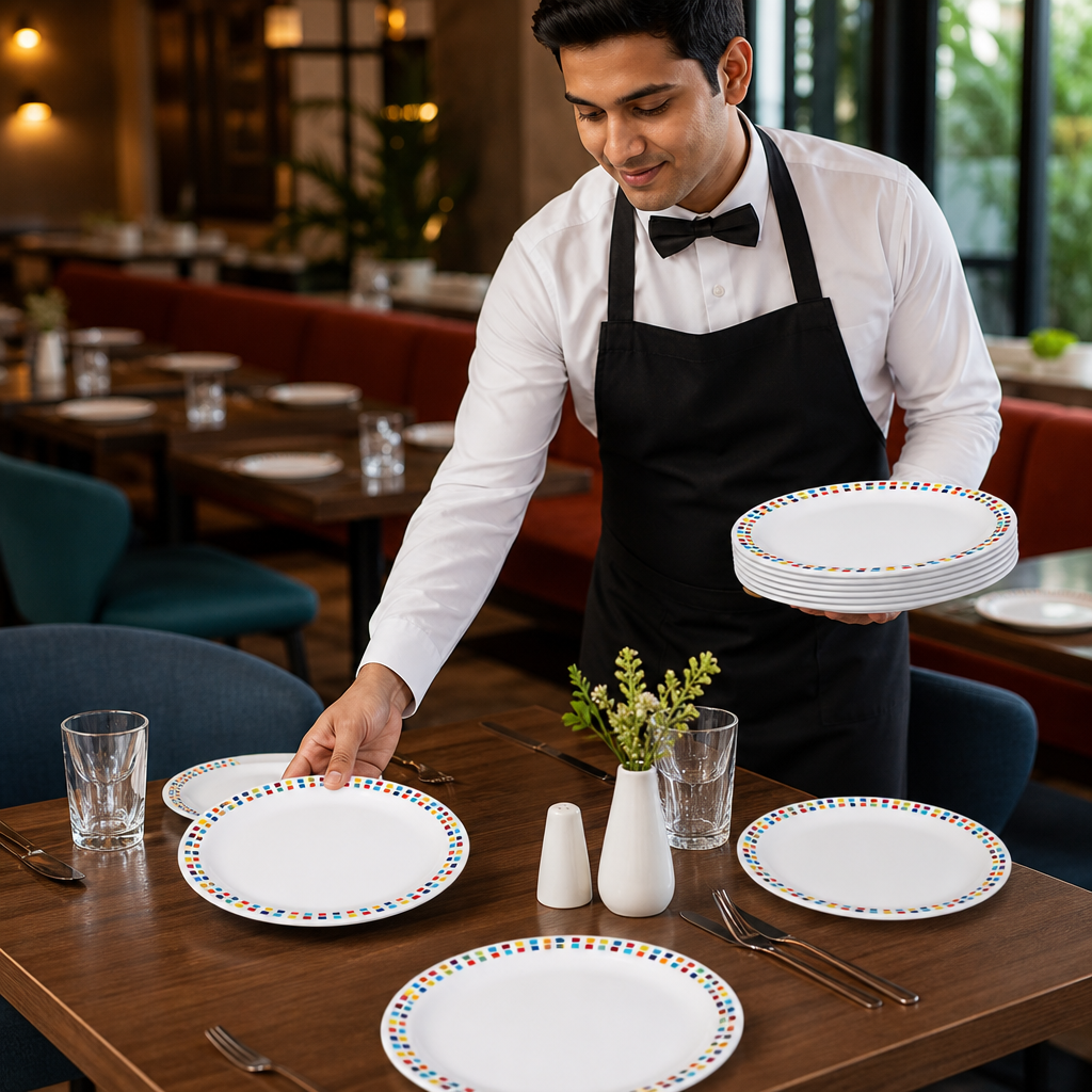 Dinner Plates Mosaic Rim 230mm Melamine for Everyday Use (Pack of 48)