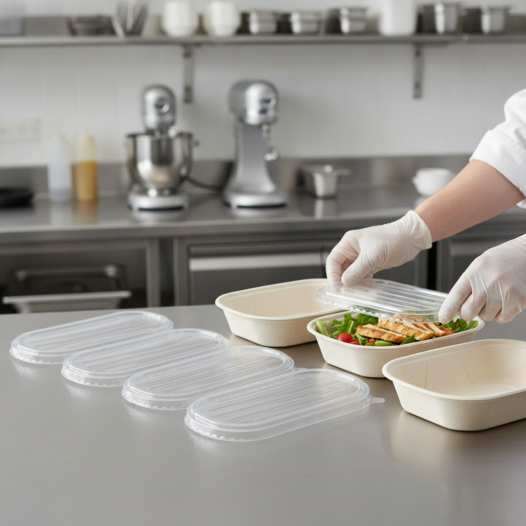 Clear PET Lids for Bagasse Oval Containers for Takeaway Food (Pack of 100)