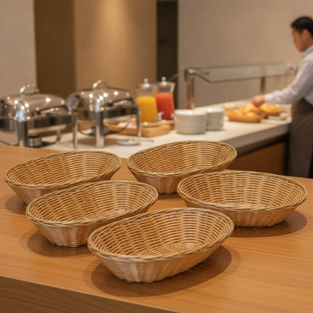 Polywicker Oval Food Baskets 230x160mm for Breakfast Buffets (Pack of 6)