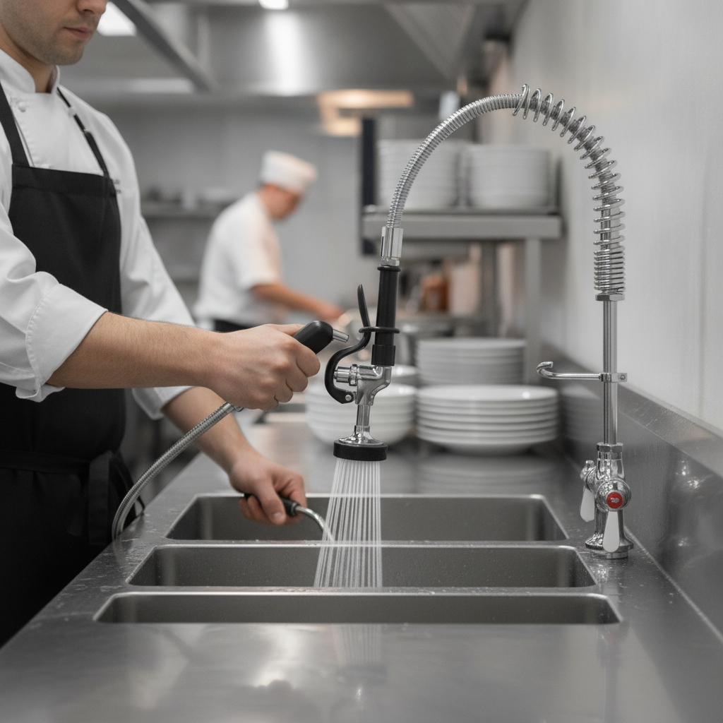 Stainless Steel Pre-Rinser with Flexible Hose for Efficient Cleaning